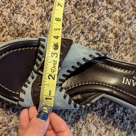 Leather Cordani Wedge Sandals, Size 7, Light Blue - Picture 9 of 10